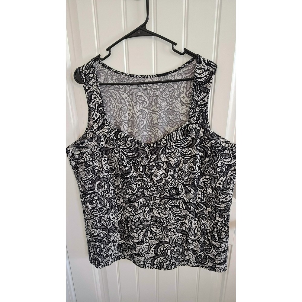 Lane Bryant Womens 22/24 Black White Faux Lace Floral Print Sleeveless Tank Top